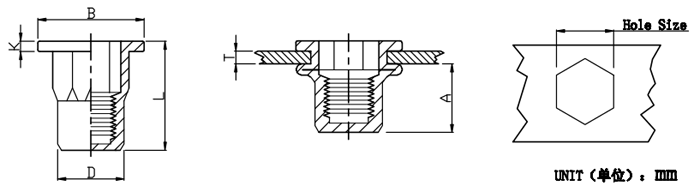 flat head hex rivet nut