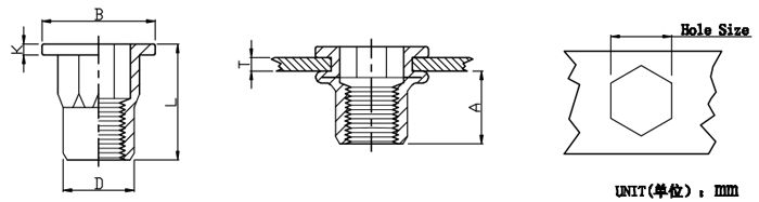 hexagon body open end blind rivet nut