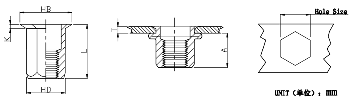 reduced head full hex rivet nut 