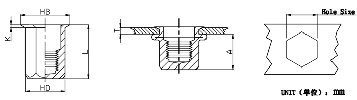 reduced head full hex rivet nut 