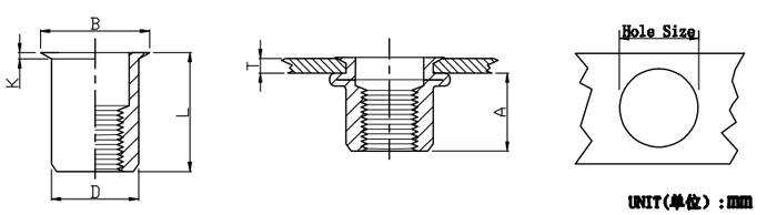 Small head round body rivet nut