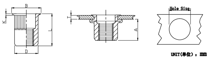 csk flat reduced head rivet nut