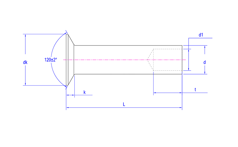 Flat head semi tubular rivet